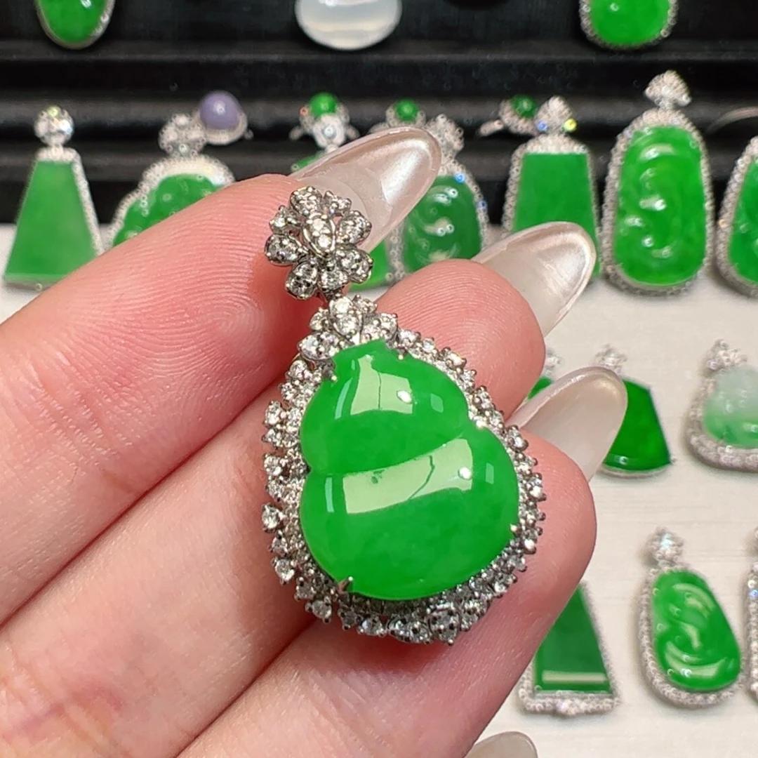 翡翠18K金镶嵌吊坠(不含链)