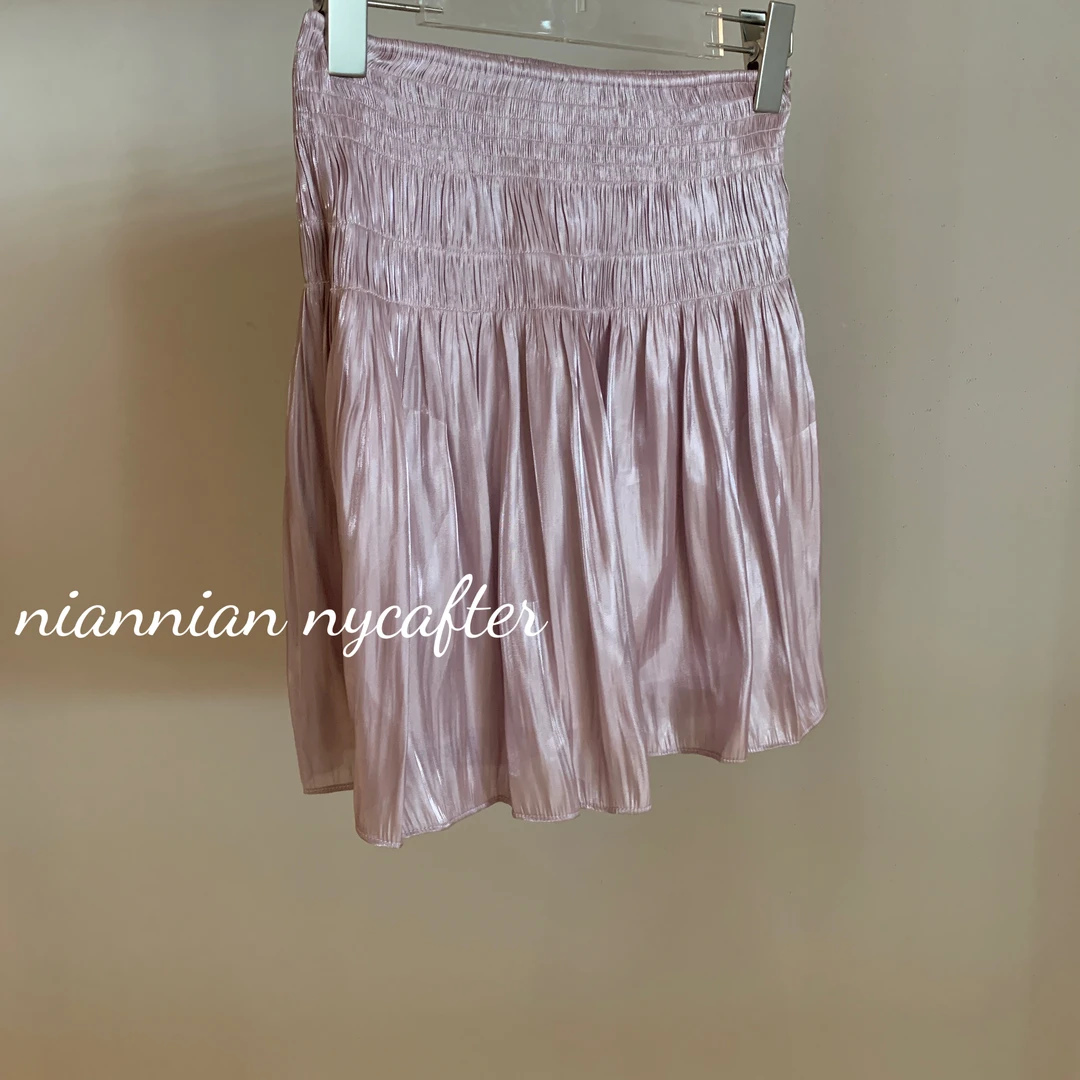 [春夏2025]玫粉色水泽短裙裤褶皱短裙iu2003