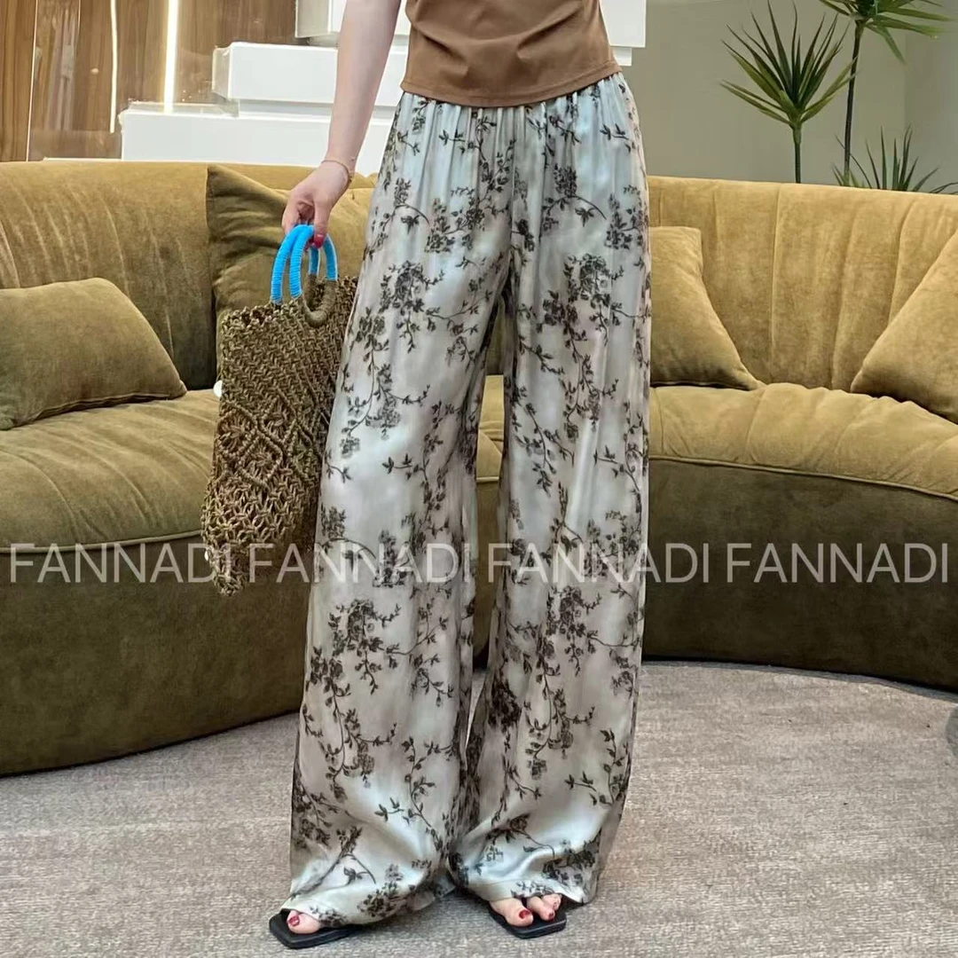 FANNADI【休闲裤】轻奢铜氨丝复古新中式水墨印花设计直筒裤KJ 5814