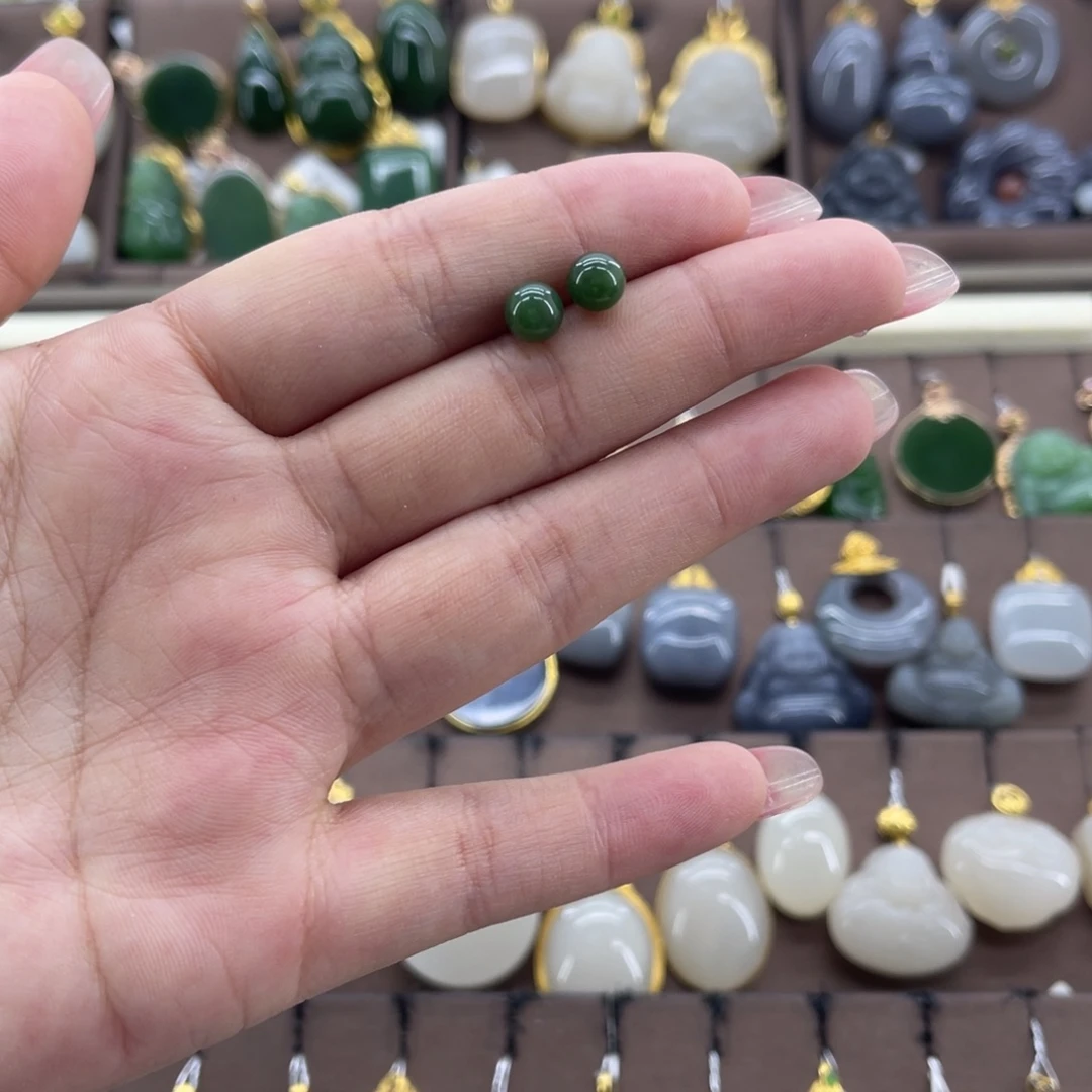 和田玉银S925镶嵌耳饰