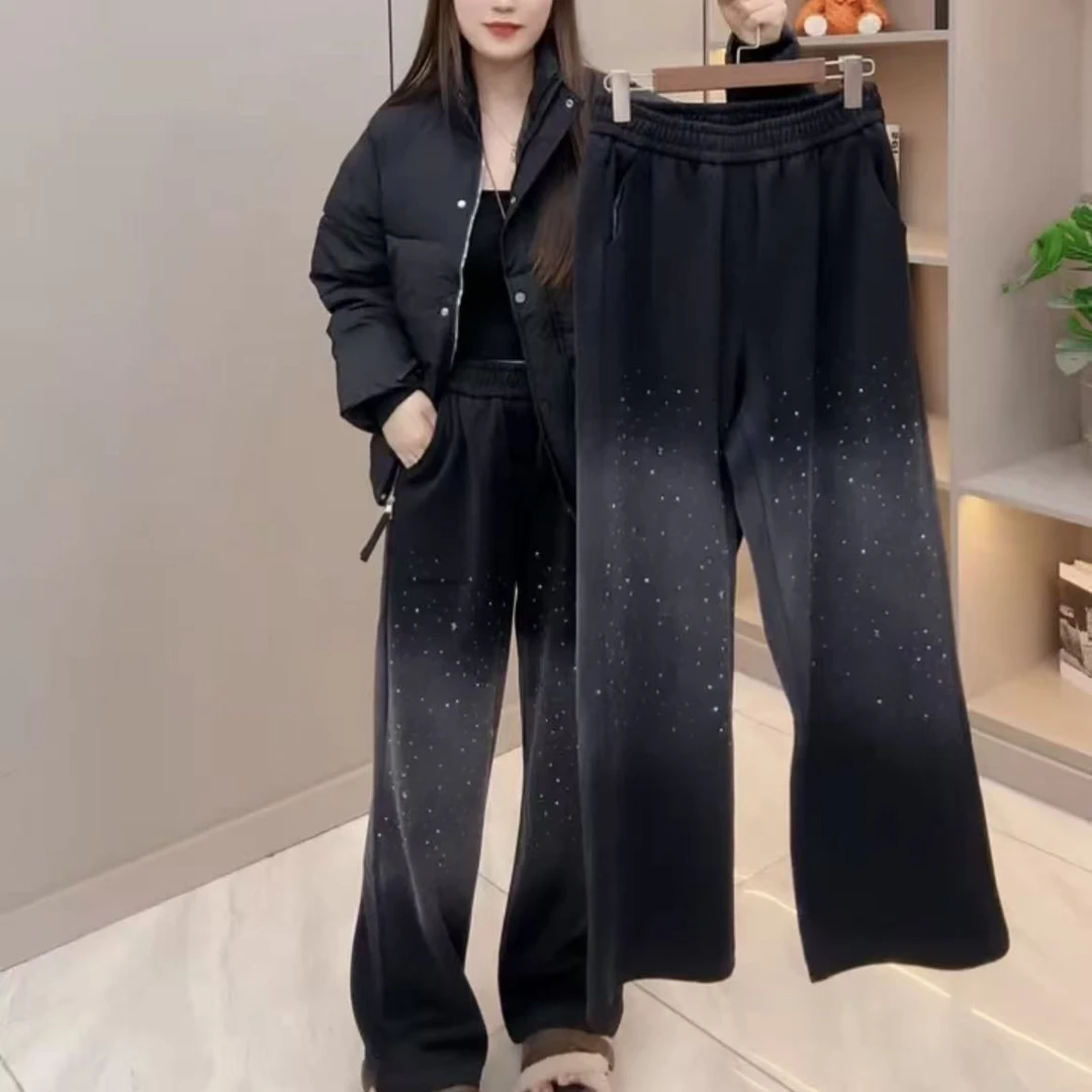 影156秋冬大码洋气显瘦休闲百搭满天星阔腿裤
