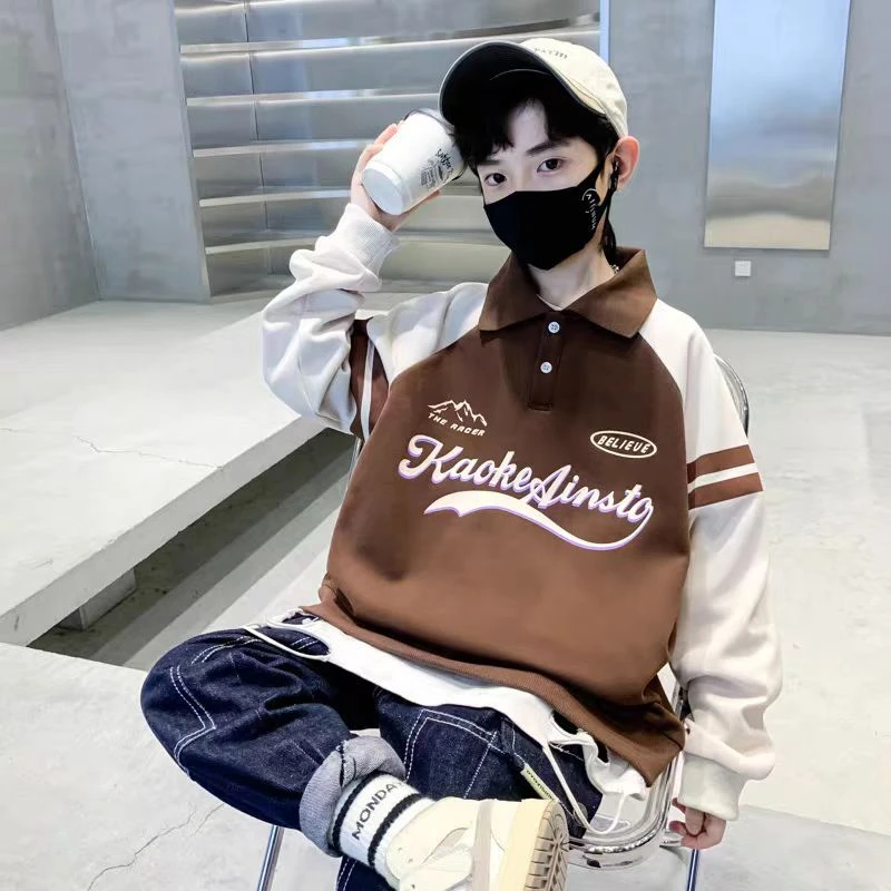 502170童装男童POLO领卫衣2025春季儿童洋气潮酷卫衣外搭上衣卫衣