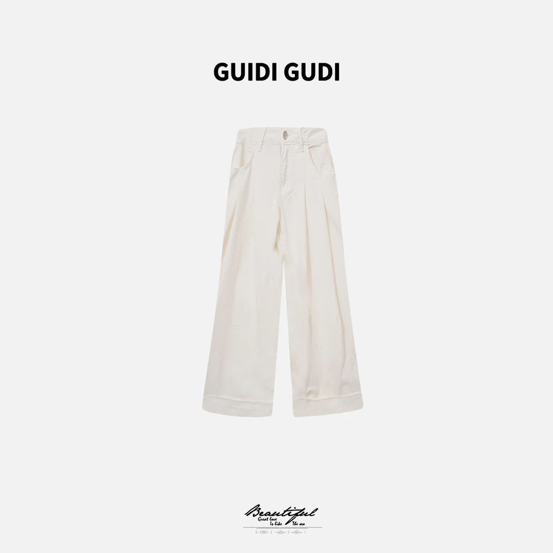 GUIDI GUDI【庇护我】100棉女人味时尚高腰休闲裤/黄加蓝