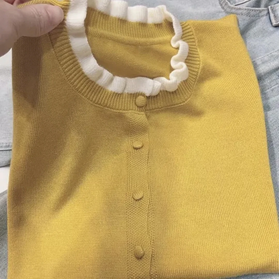 2025春秋新款减龄圆领细针织开衫百搭长袖时尚外套显瘦上衣