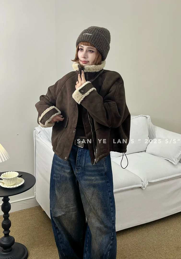 SYL2025冬季新款休闲百搭大口袋立领麂皮外套25290