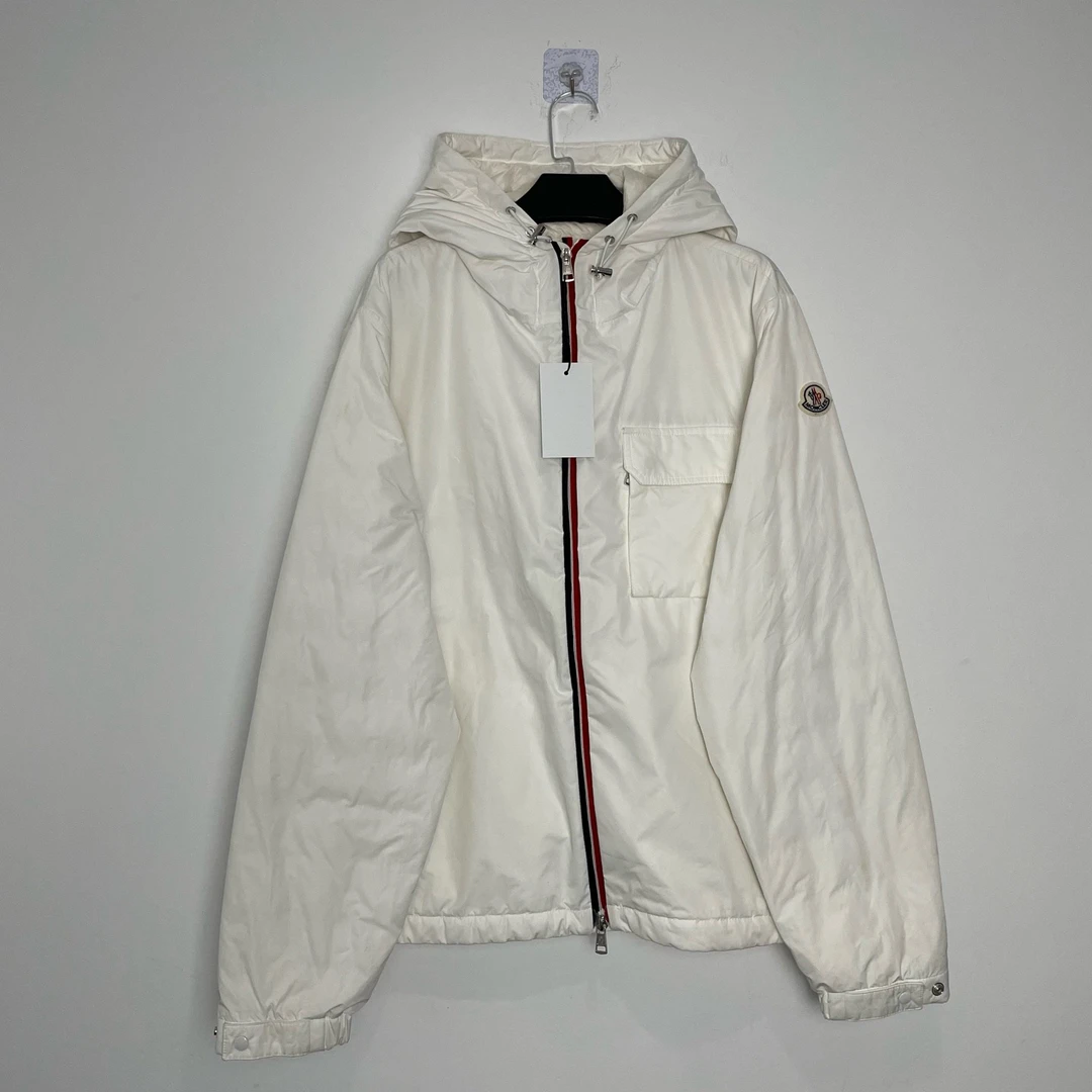 99新 MONCLER （vd）白色双层尼龙门襟彩条羽绒服0619