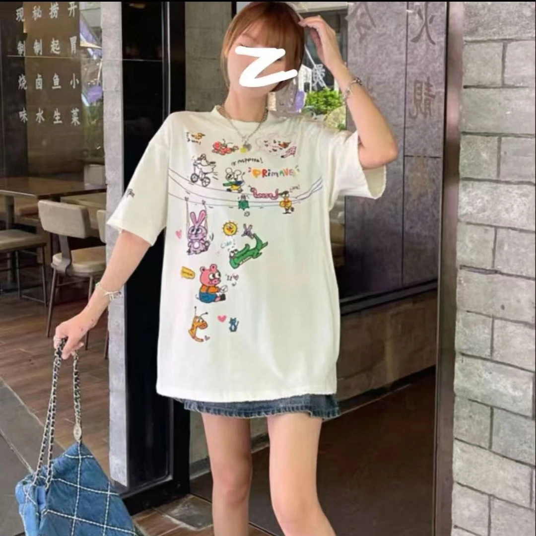 【BAI】印花短袖T恤女夏新款宽松上衣25089