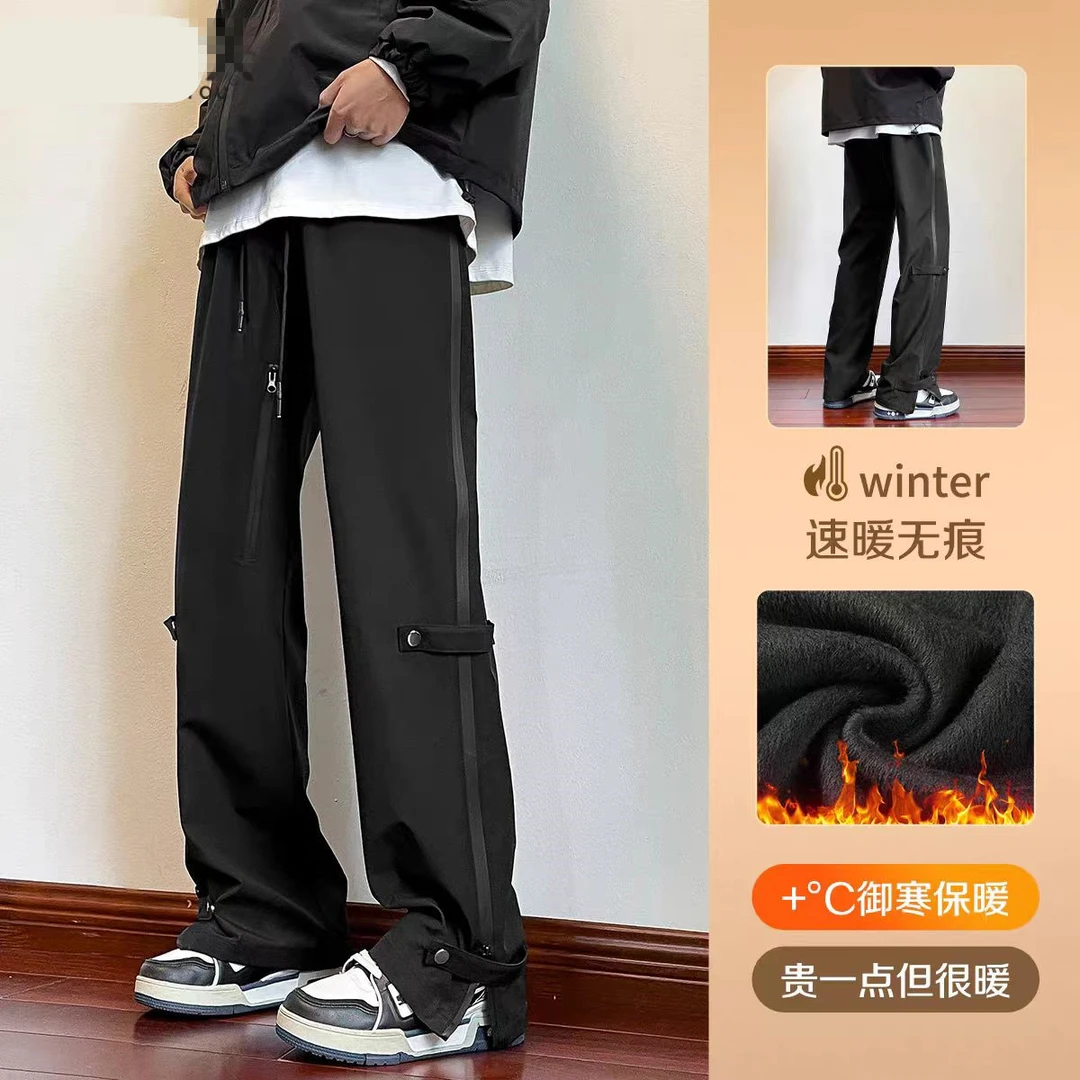 K1768美式高街防水机能户外运动裤冬季保暖加绒直筒工装冲锋裤