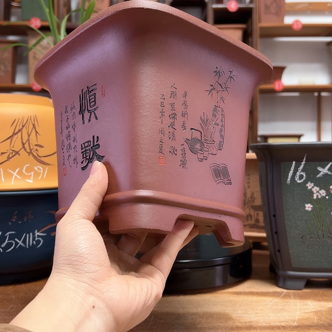 了***然花盆紫砂周之夏精品紫砂花盆