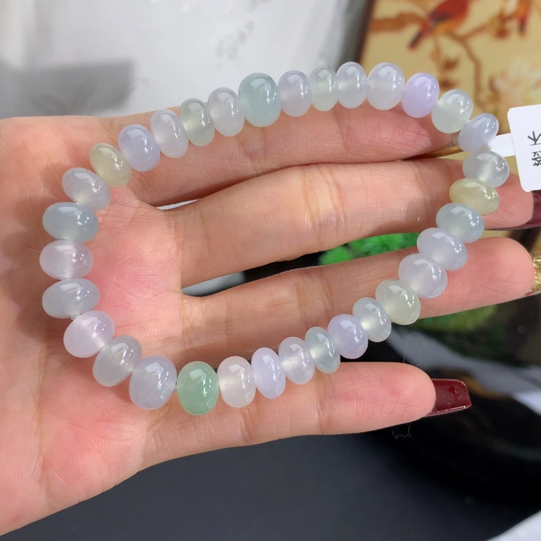 翡翠未镶嵌手串卡7.8-9冰胶马卡龙鼓珠手串