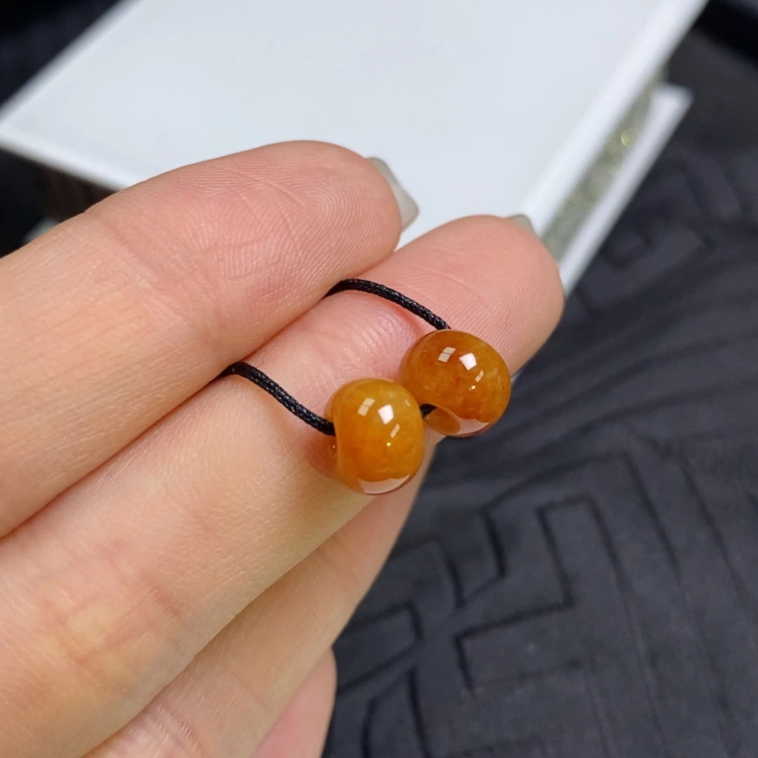 翡翠未镶嵌耳饰红翡小鼓珠