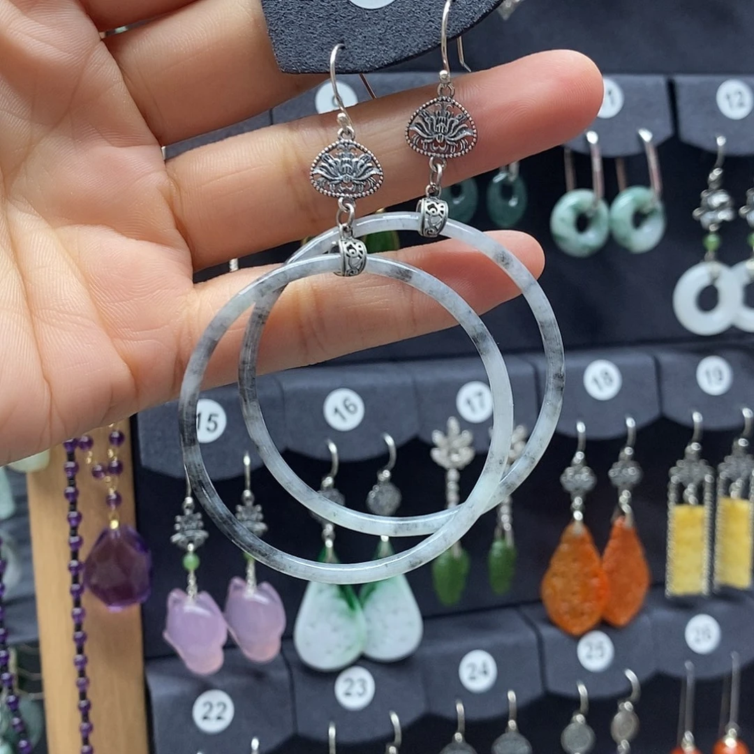 会***翡翠银S925镶嵌耳饰