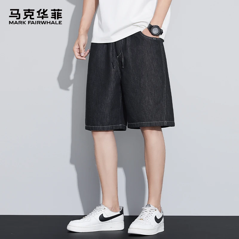 MARK FAIRWHALE/马克华菲天丝莱赛尔牛仔短裤男士薄款直筒五分裤