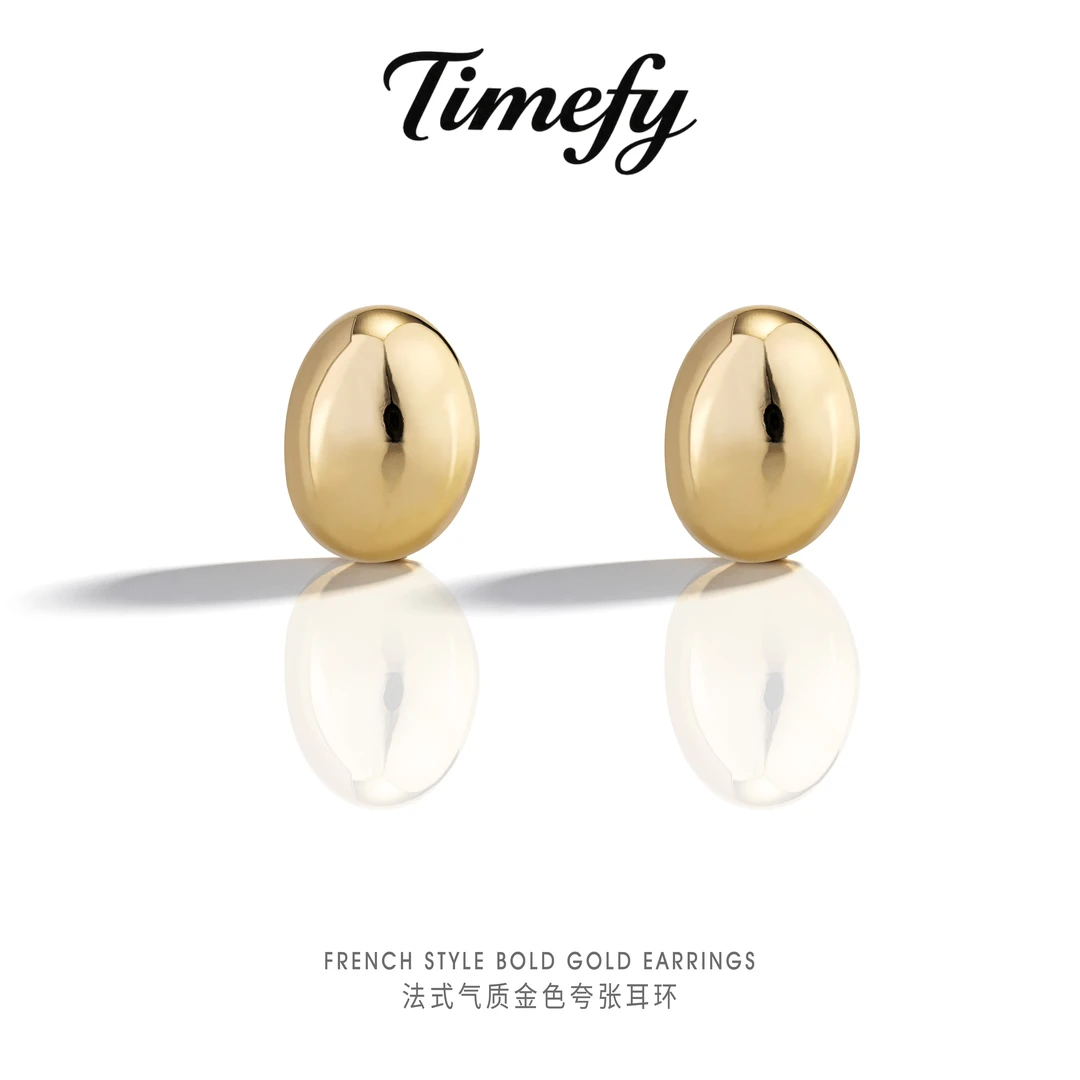 铜合金耳饰 欧美时尚简约个性夸张气质椭圆光面冷淡风耳环