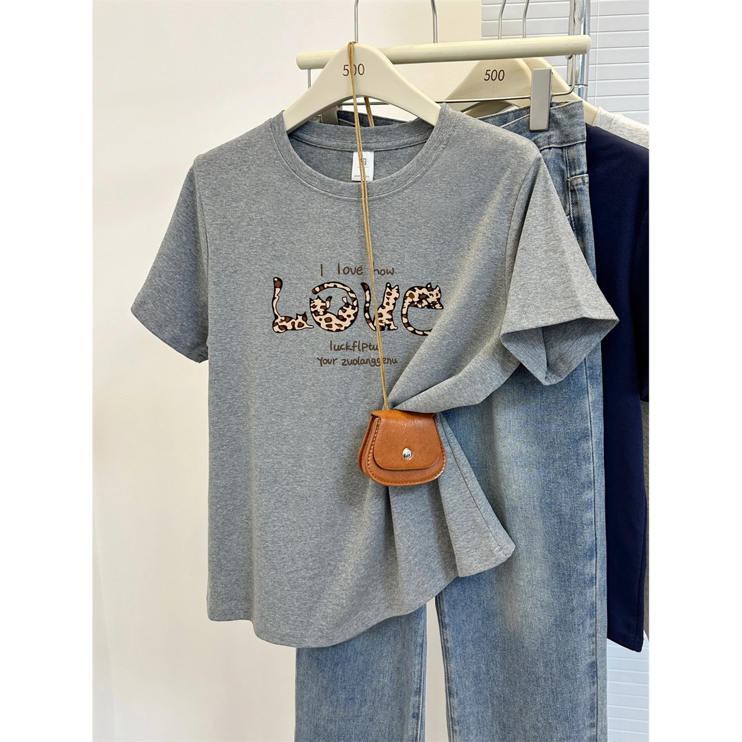 休闲正肩短袖t恤女装2025夏季时尚百搭大码胖mm遮肚子半袖上衣潮