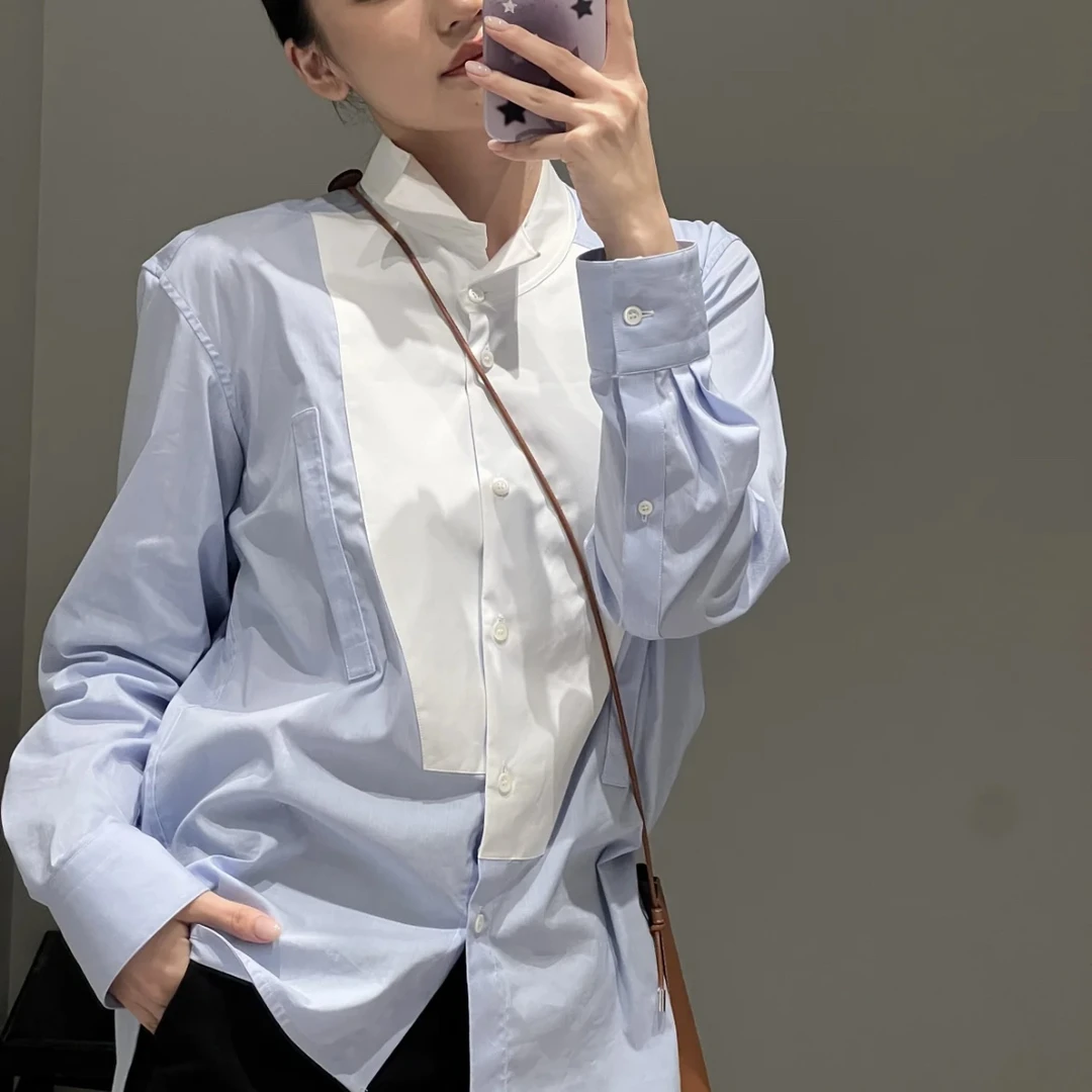 全新未使用 LOEWE/罗意威  bb0817-bb0818 白蓝拼接衬衫 xs码