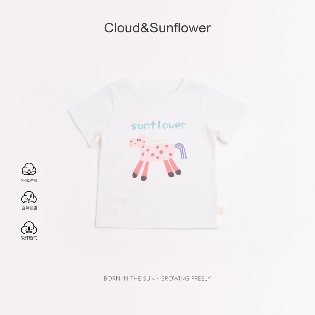 【云朵小葵】女童夏季英文小马印花圆领百搭T恤1114044