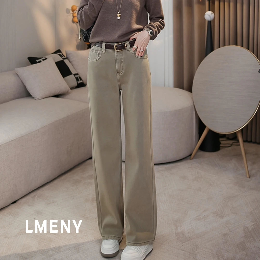 LMENY“拿铁裤”100全棉~无弹加绒小马标显瘦直筒牛仔裤25DK039