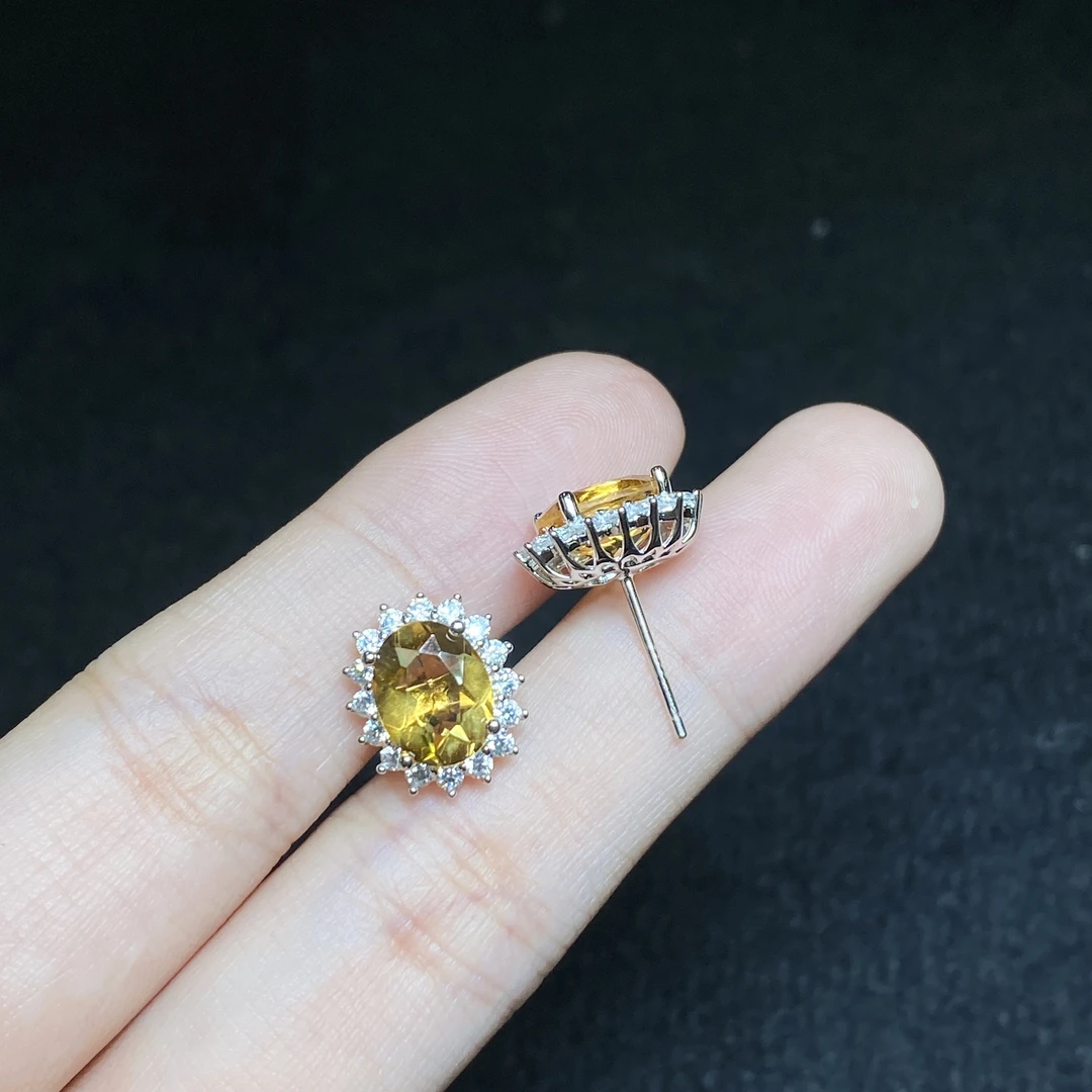 【小北好物】S925银镶嵌黄水晶耳钉 QH161X184【尺寸约7*9mm】