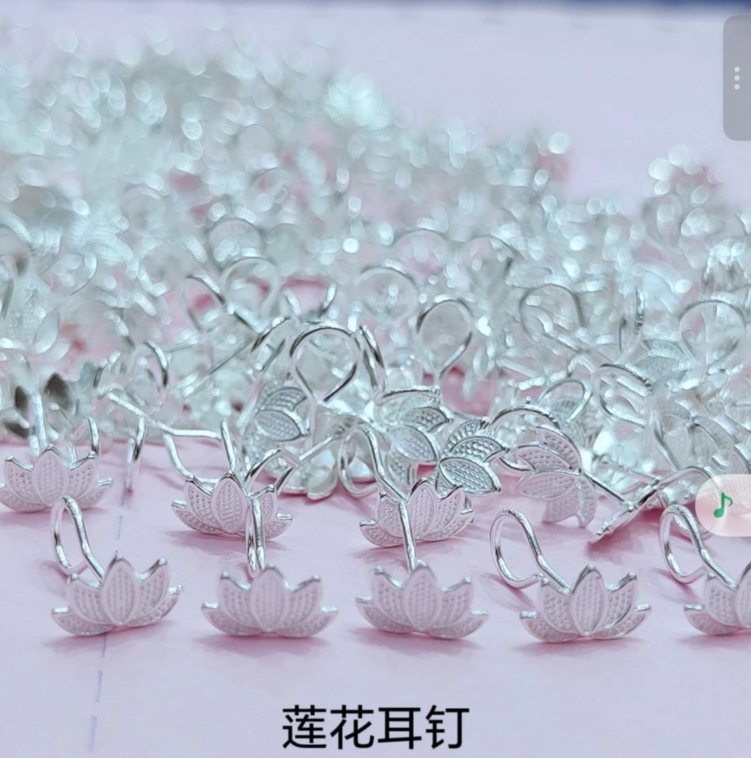 足银耳饰 足银莲花弯钩防丢耳钉