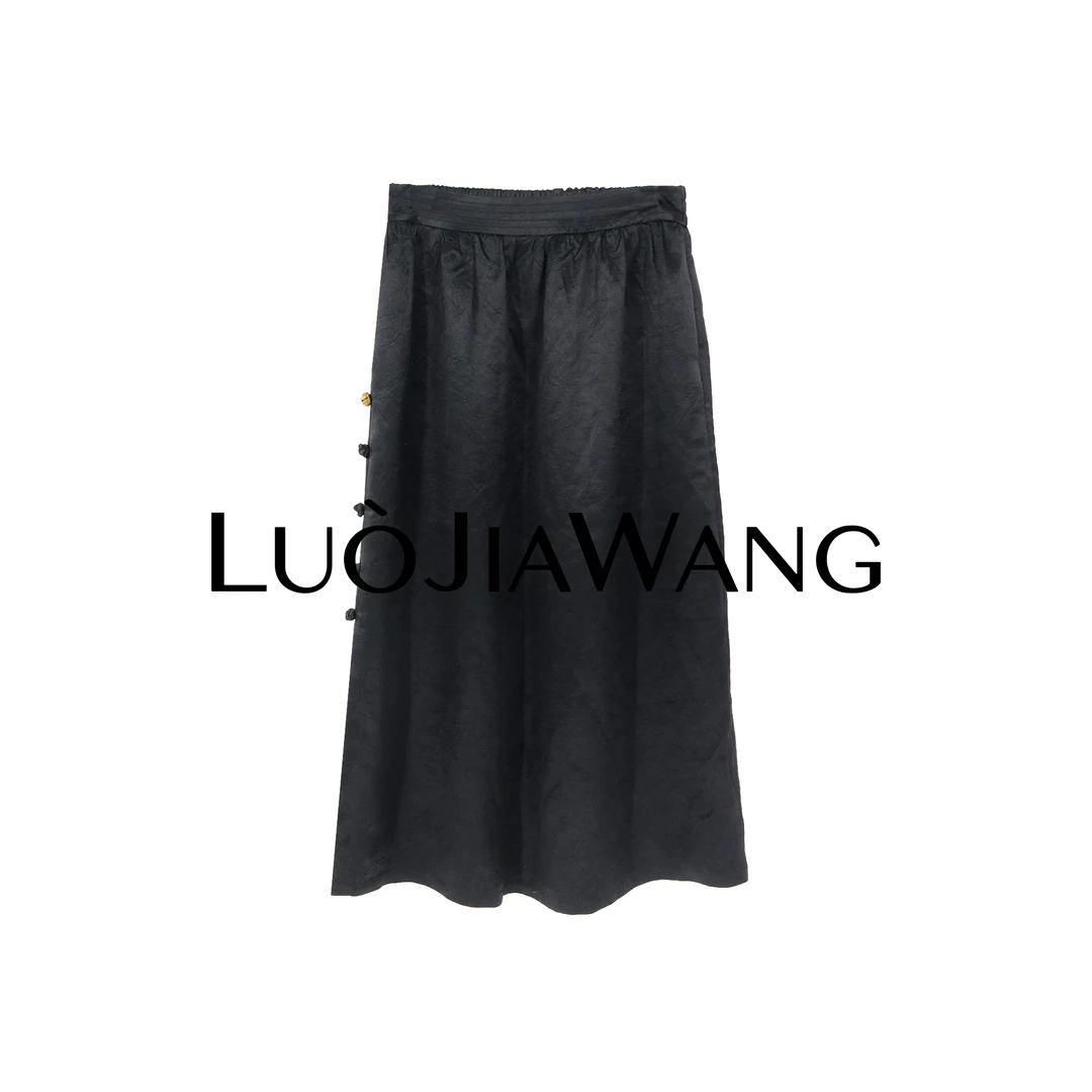 LUOJIAWANG【黑醋酸半裙】夏季时髦宽松舒适垂感黑色醋酸半裙