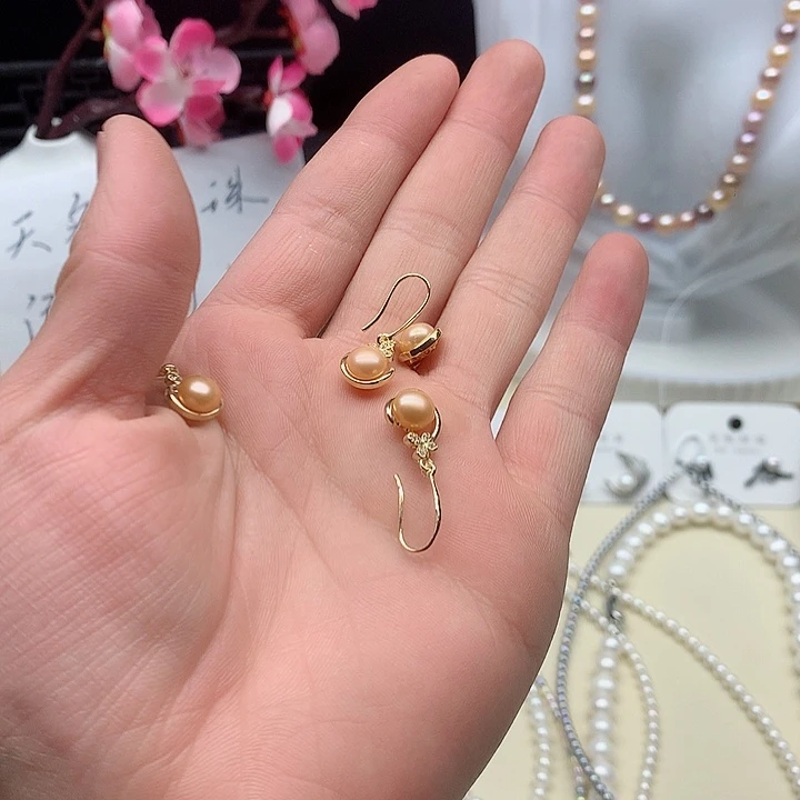 银S925镶嵌耳饰淡水珍珠