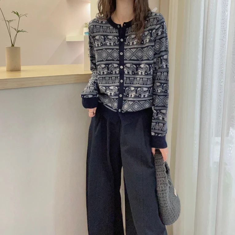 爆款欧洲站2025早秋新款欧货复古提花长袖针织开衫休闲毛衣女潮