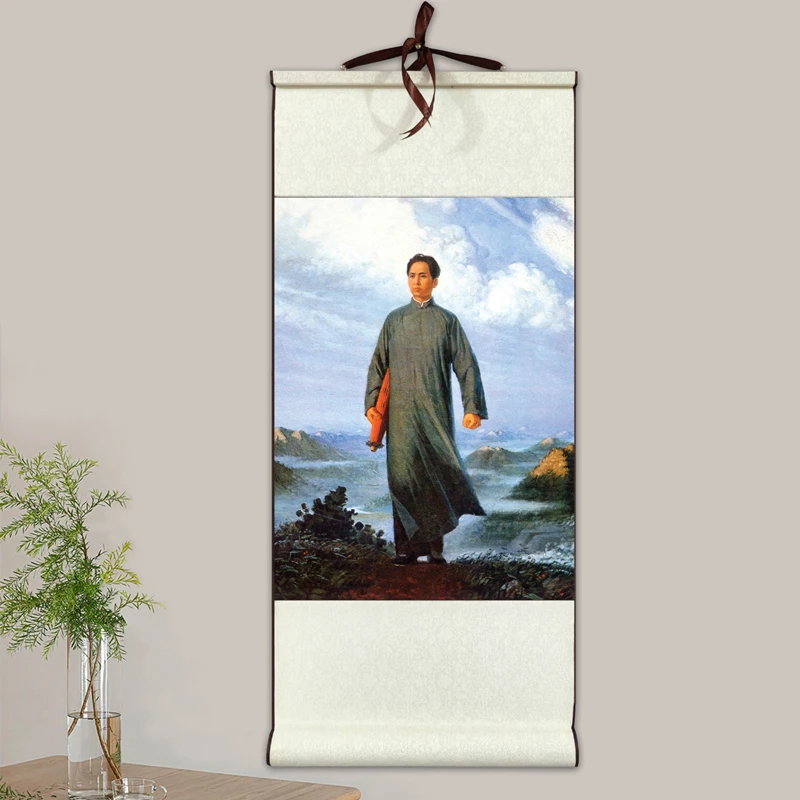 毛爷爷去安源娟布卷轴挂画标准画青年老年画像中堂客厅办公装饰画