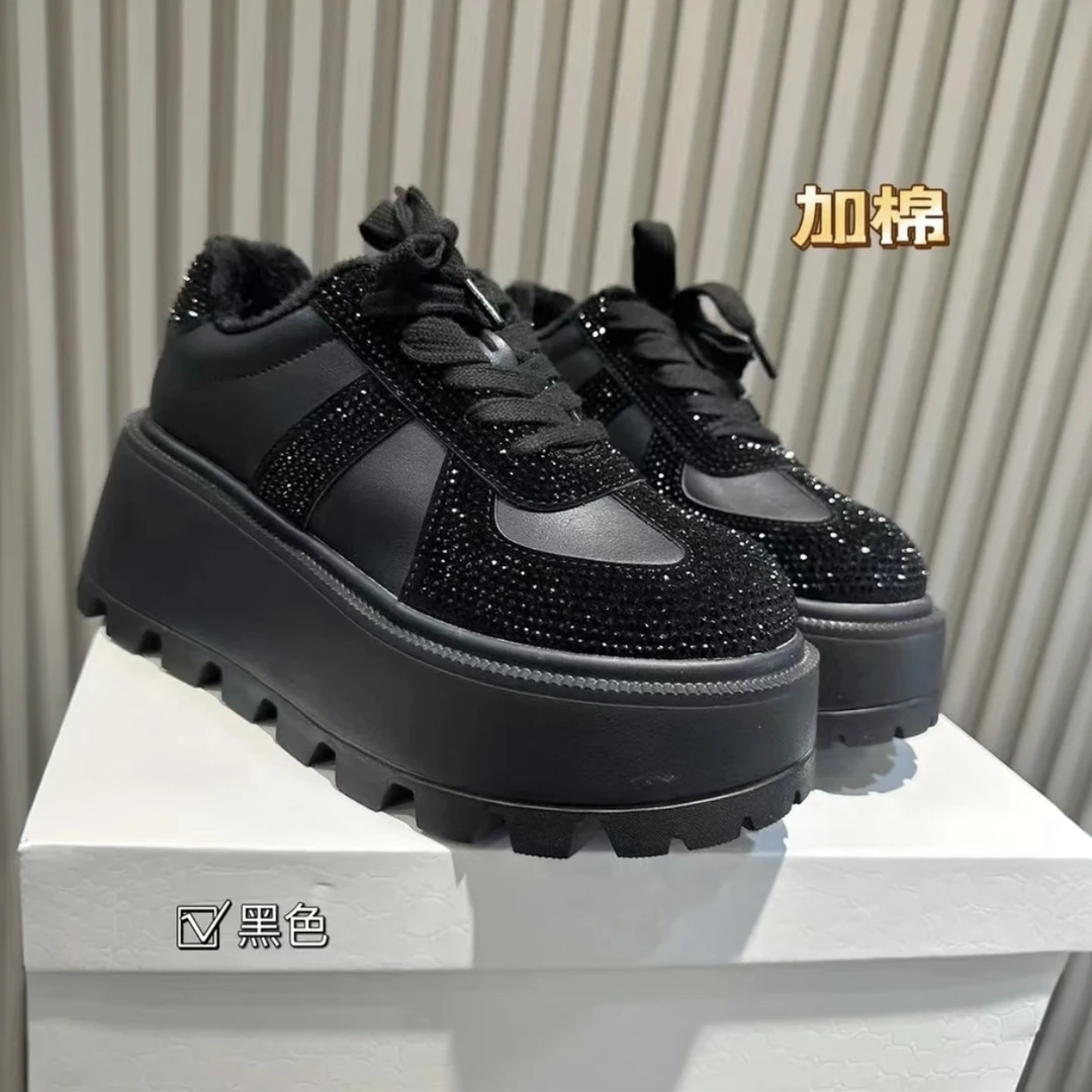 11-1冬季高跟胶粘单鞋女鞋板鞋休闲板鞋秋季休闲鞋增高老爹鞋加绒