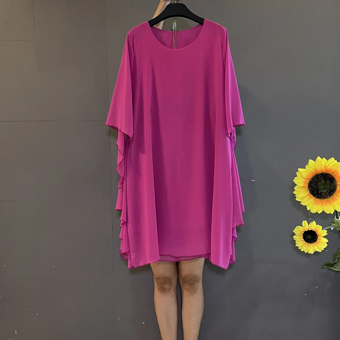 新款优雅气质大码圆领遮肚显瘦时尚宽松大衫裙