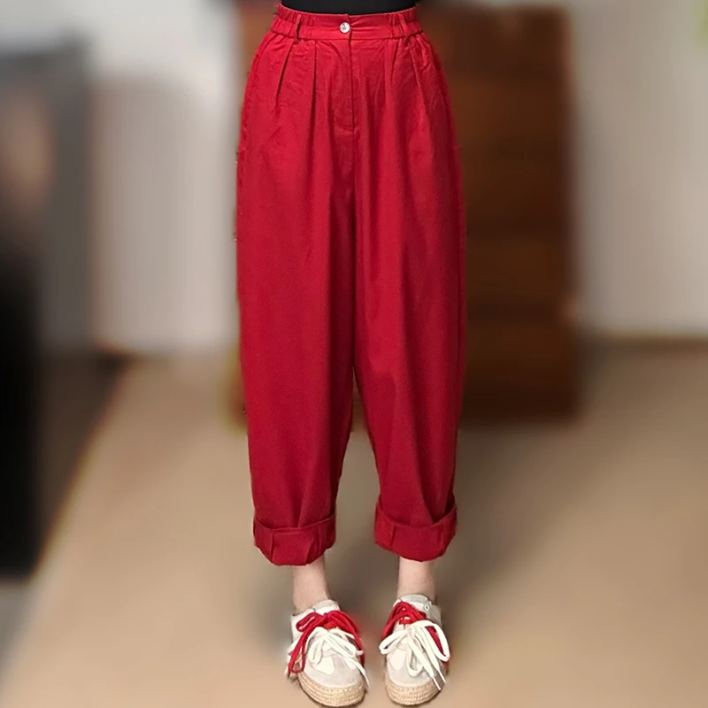 春装新款时尚韩版直筒休闲裤洋气长裤百搭复古显瘦气球裤奶奶裤女