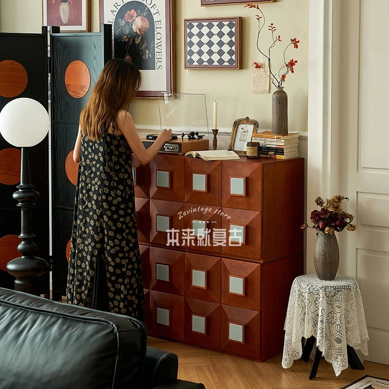 法式中古风模块电视组合柜客厅多功能家用收纳斗柜复古实木餐边柜