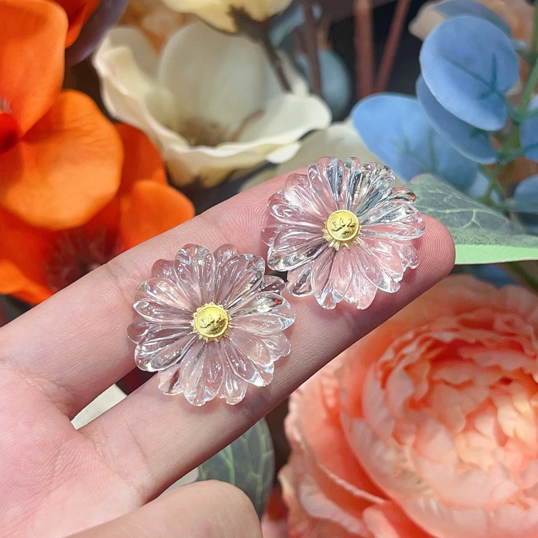 曼曼珠宝白水晶花朵耳钉