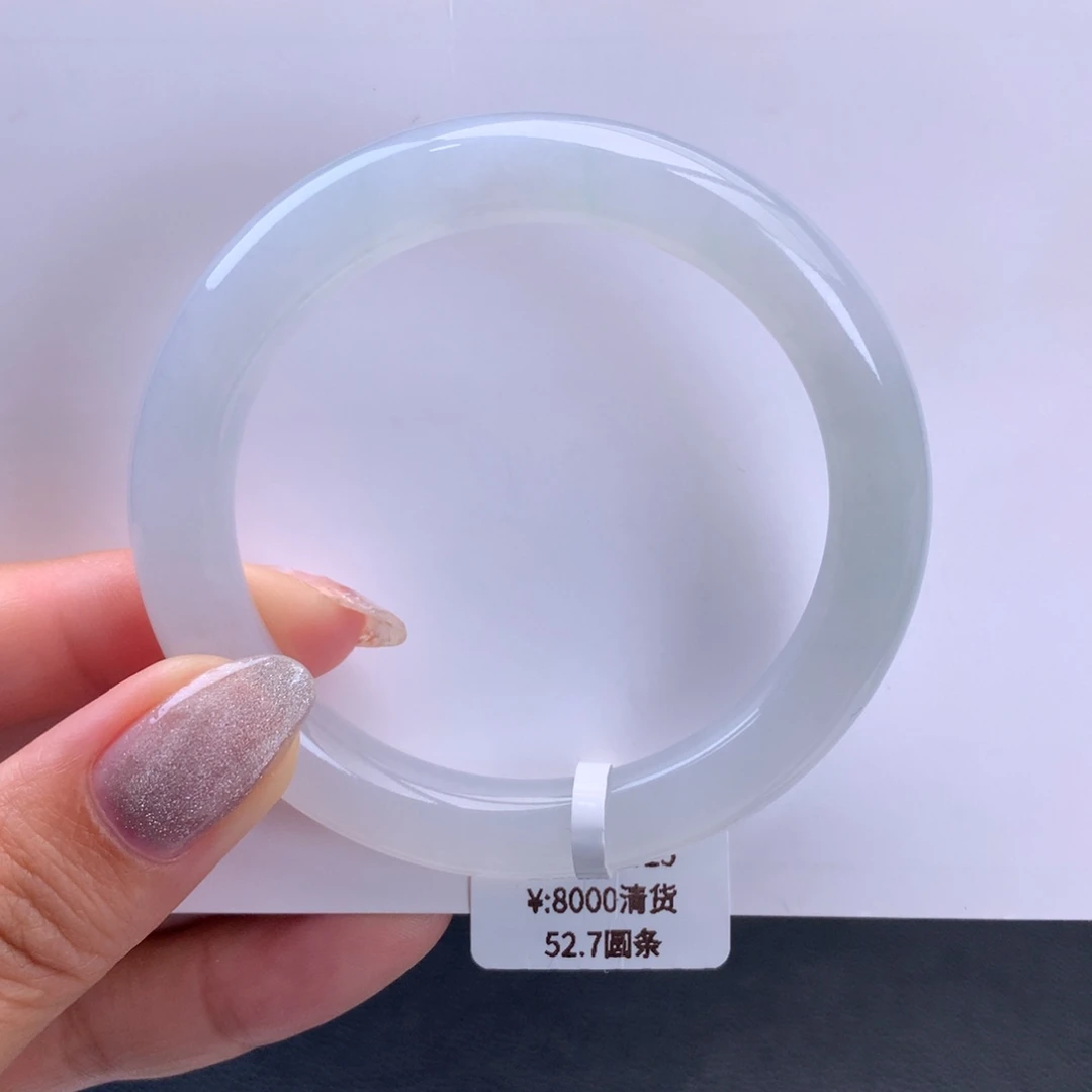 翡翠手镯未镶嵌冰胶白月光圆条手镯