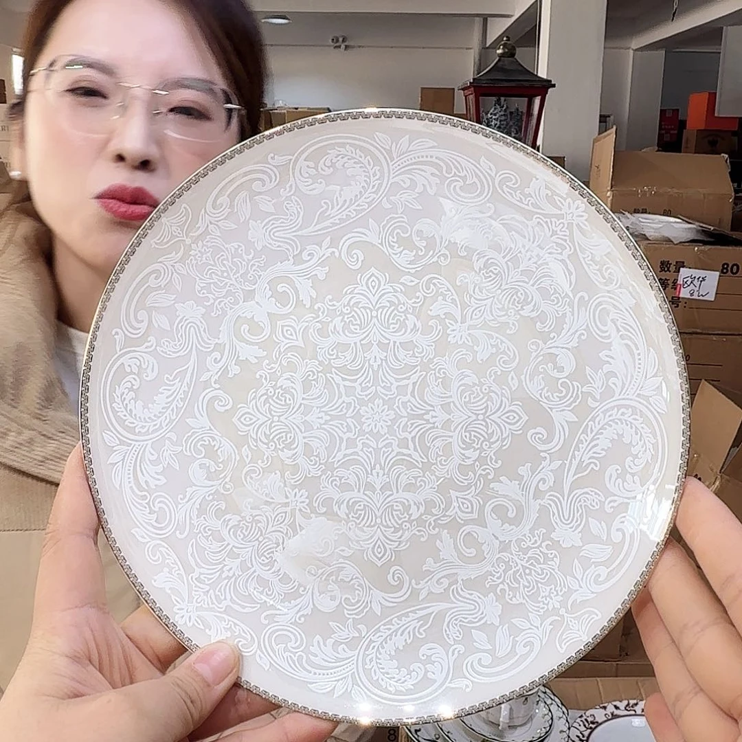 骨瓷高骨瓷8英寸月光盘20cm2个外贸骨瓷