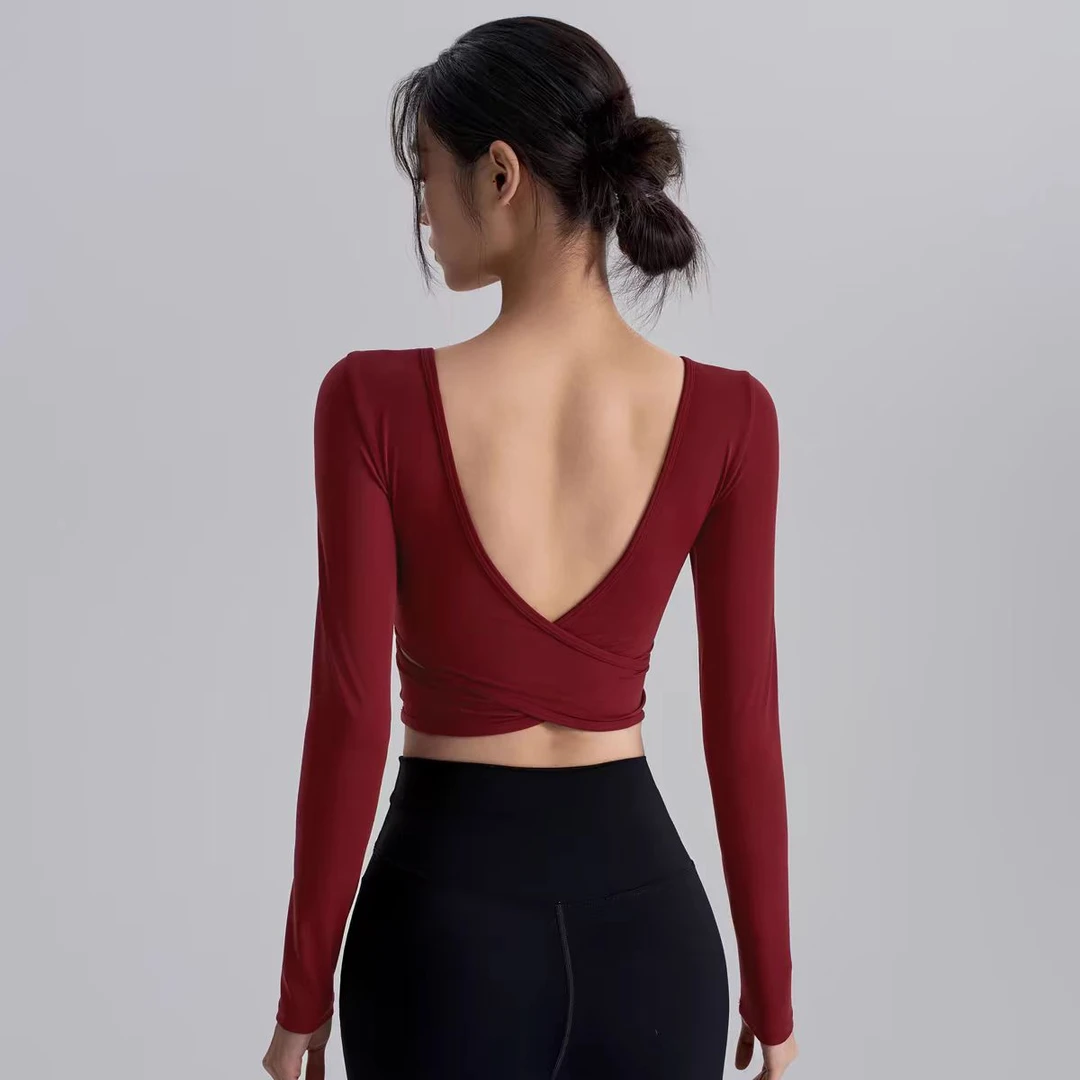 【301-350】运动上衣女带胸垫显瘦跑步健身衣普拉提瑜伽服长袖秋季
