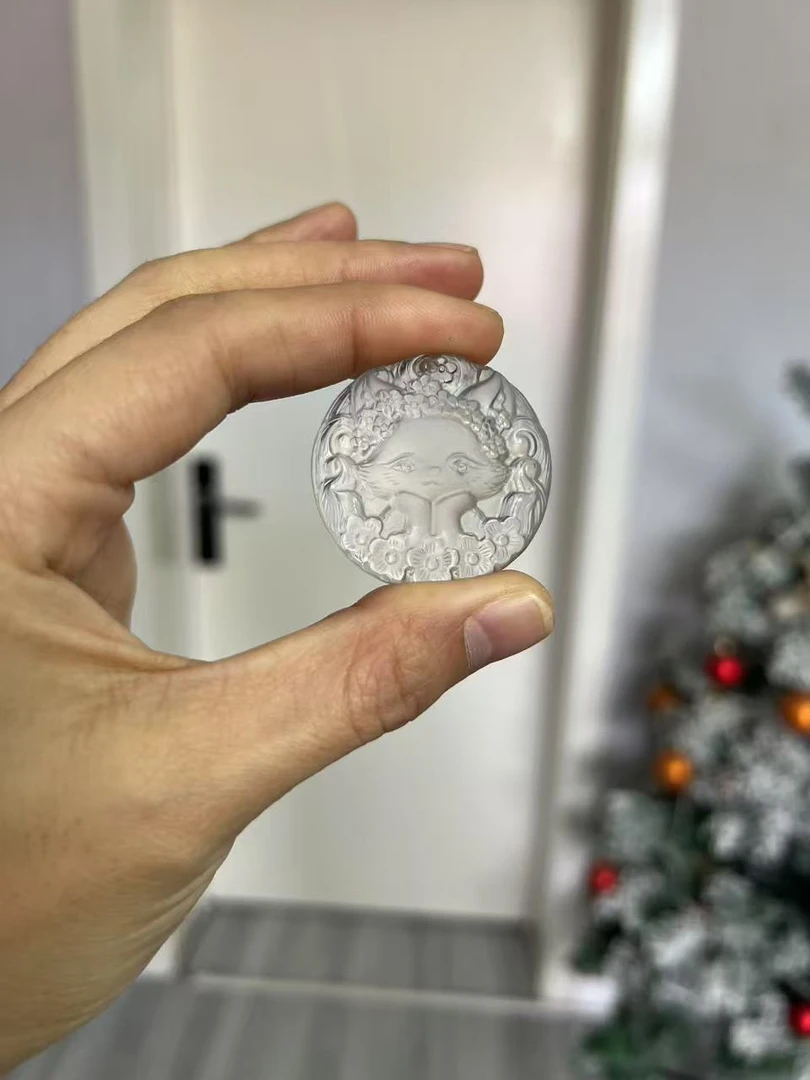 簪花狐狐吊坠纯天然纯净体一套手工雕刻白水晶