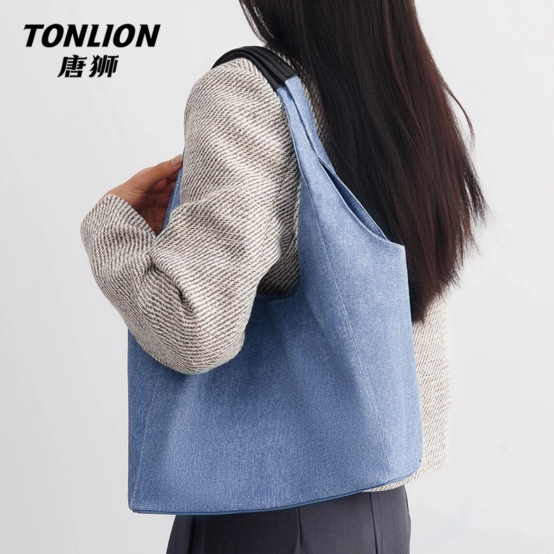 tonlion/唐狮托特包通勤可折叠腋下包耐磨轻便单肩包做旧百搭时尚