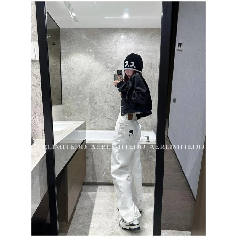 李馨儿【白开水裤】牛仔裤女春秋款休闲白色ins简约百搭高腰显瘦