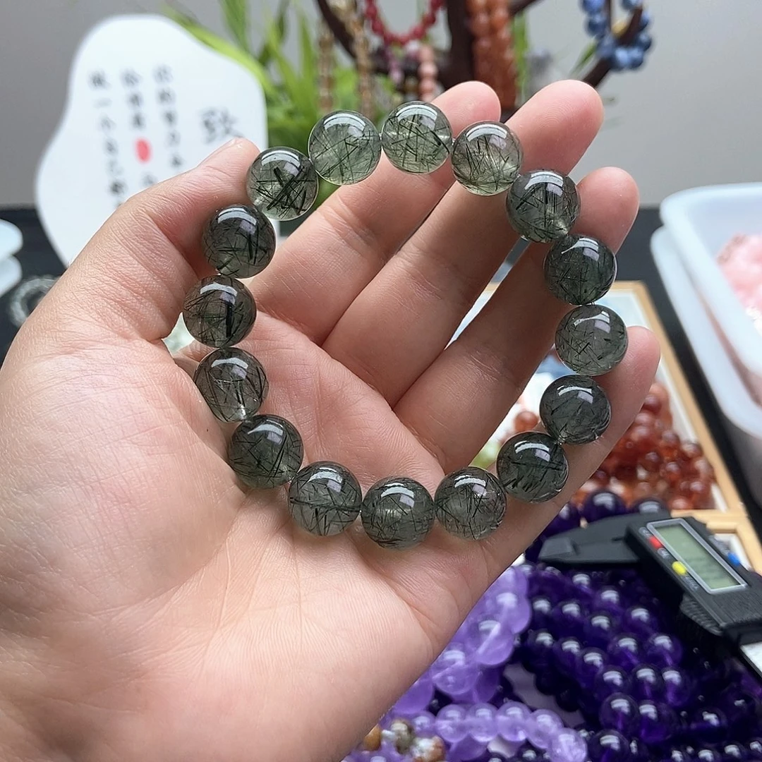 水晶手链未镶嵌绿兔毛发晶13+