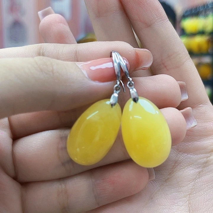 琥珀银S925镶嵌颈饰耳环