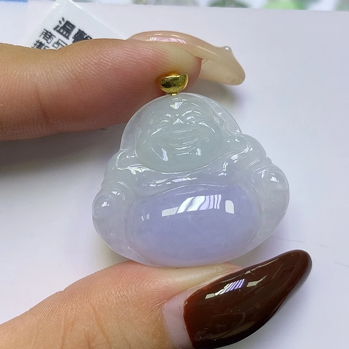 翡翠18K金镶嵌颈饰纯缅甸天然翡翠 佛公