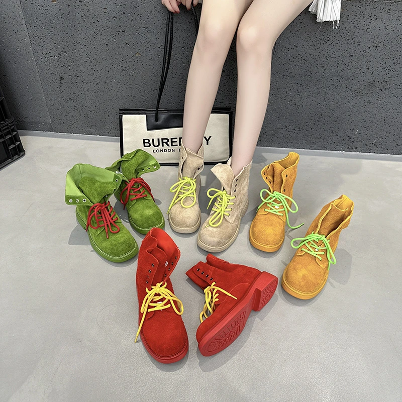 2025年春秋季马丁靴女时尚休闲百搭透气真皮系带潮靴子复古高帮鞋