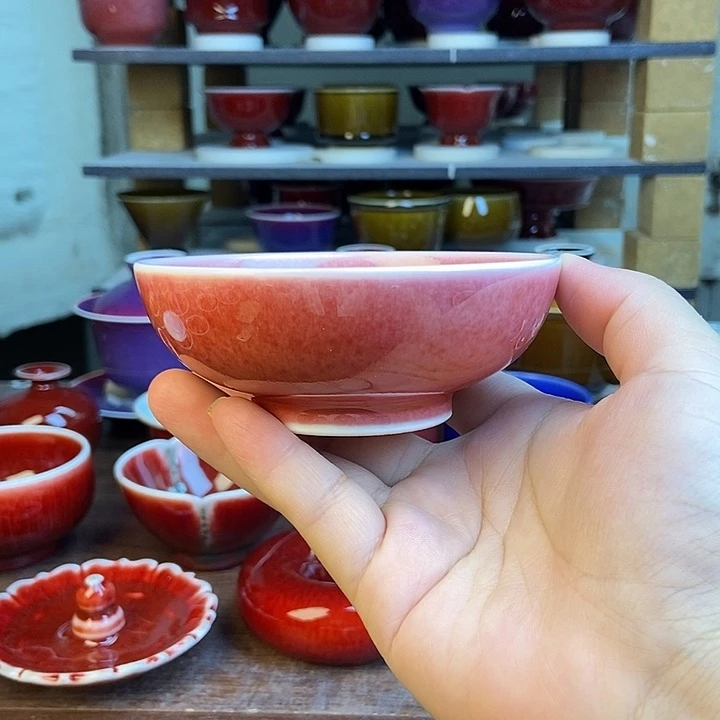 景德镇名陶坊原矿郎红，豇豆红