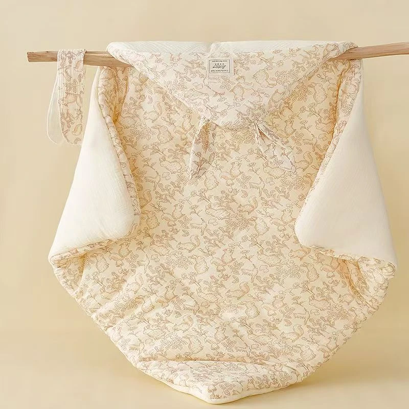 【纯棉包被】婴幼儿皱皱纱夹棉带帽防惊跳包被