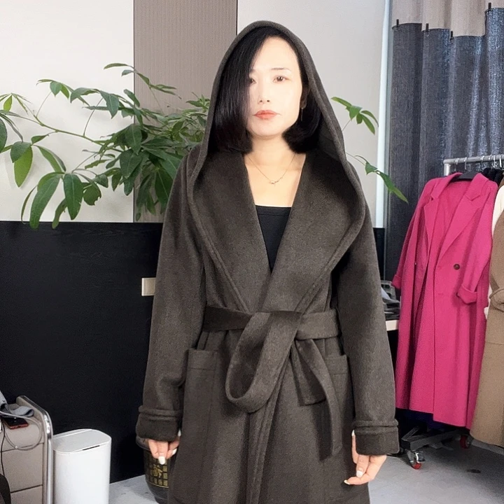 双面呢大衣帽子款浴袍M