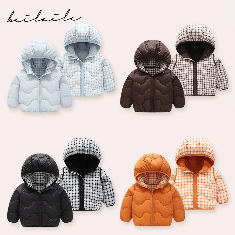 【三防格子双面穿羽绒 】婴儿童宝宝羽绒外套秋冬白鸭绒轻薄J21 AM