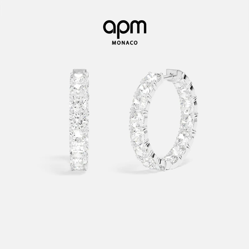APM Monaco 方形几何环状耳环高级气质设计感银白色耳饰生日礼物