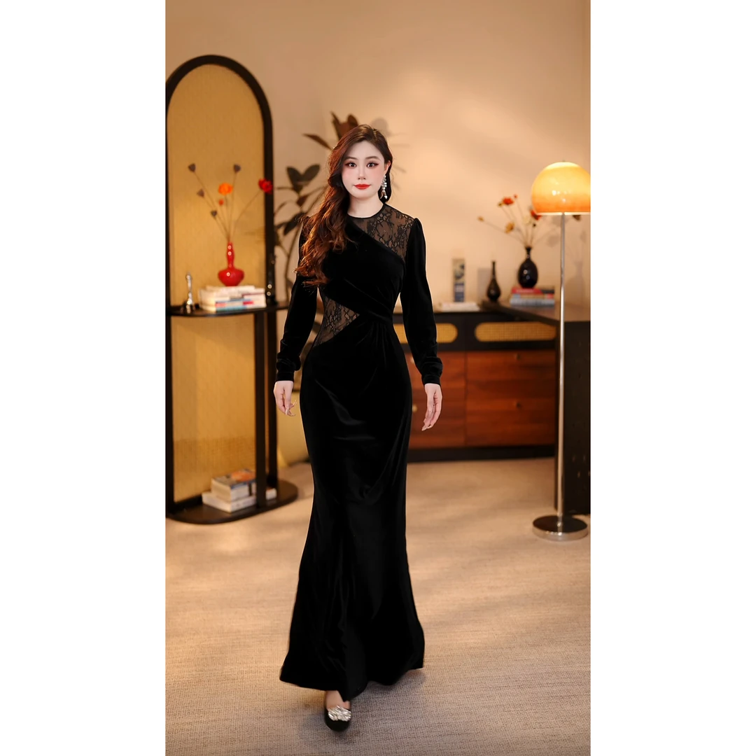 【徐御姐】妖娆秋季新款法式气质收腰显瘦鱼尾连衣裙-YL11096