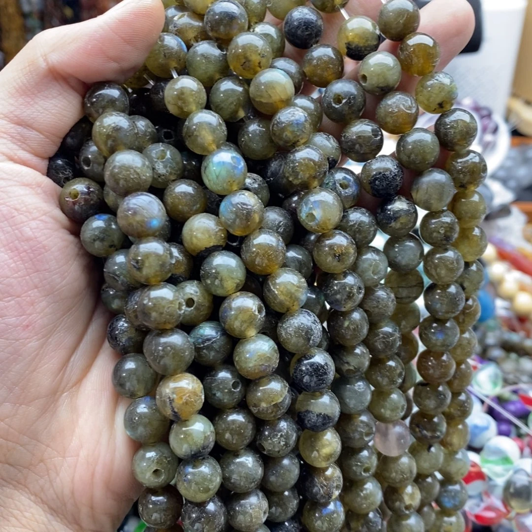 玛瑙/玉髓未镶嵌珠宝半成品一条瑕疵10mm拉长石三通C48